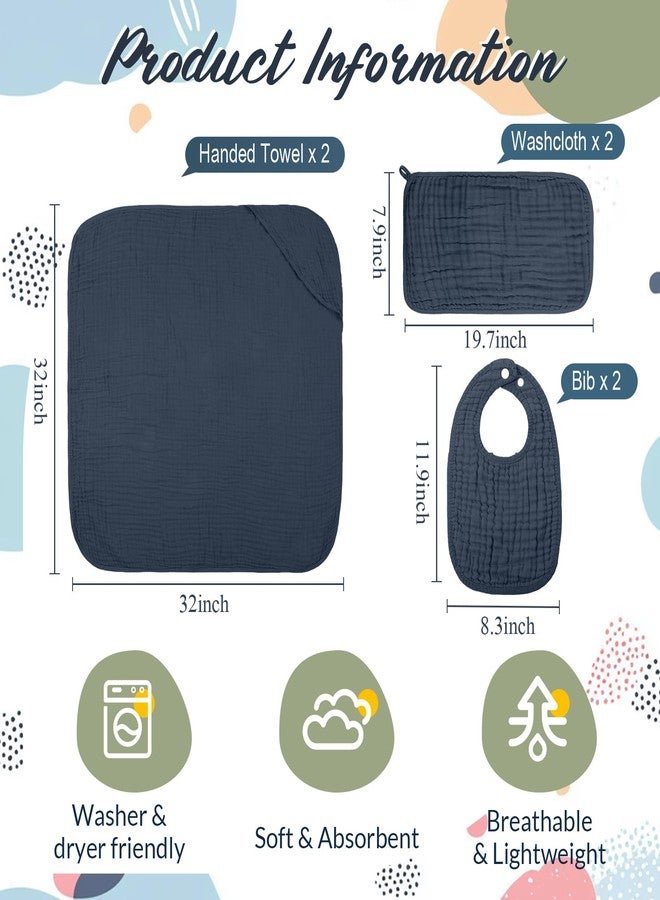 Hahafelt 6 Pcs Muslin Hooded Bath Towels Washcloths and Bibs Set, Muslin Cotton Baby Towels Absorbent Hooded Blanket Towel Infant Bibs for Boys Girls Newborn Infant Essential(Blue, Green) - Image 2